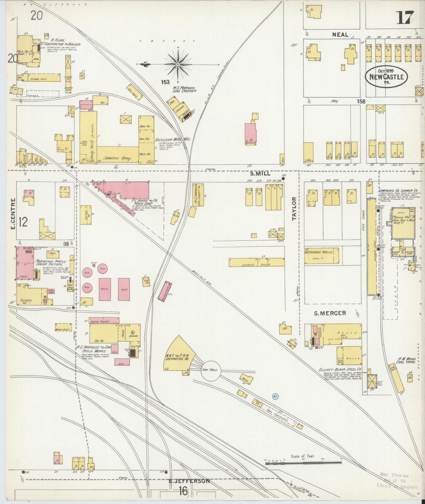 Sanborn Fire Insurance Map from New Castle, Lawrence County, Pennsylvania (1899), Sheet #0017 - Historic Sanborn Fire Insurance Map Print, vintage old map wall art, antique decor, genealogy gift, Pennsylvania Pennsylvania map