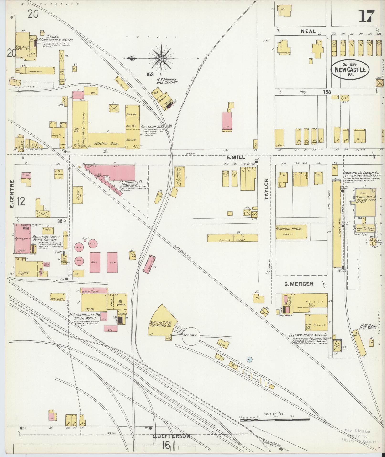 Sanborn Fire Insurance Map from New Castle, Lawrence County, Pennsylvania (1899), Sheet #0017 - Historic Sanborn Fire Insurance Map Print, vintage old map wall art, antique decor, genealogy gift, Pennsylvania Pennsylvania map