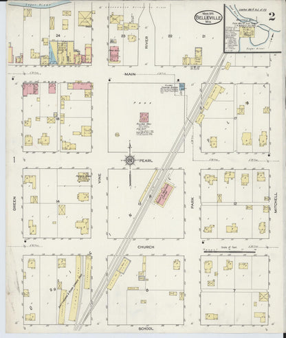 Sanborn Fire Insurance Map from Belleville, Dane County, Wisconsin (1915), Sheet #0002 - Complete Map Set gallery image, historic Sanborn map, vintage wall art, Wisconsin Wisconsin
