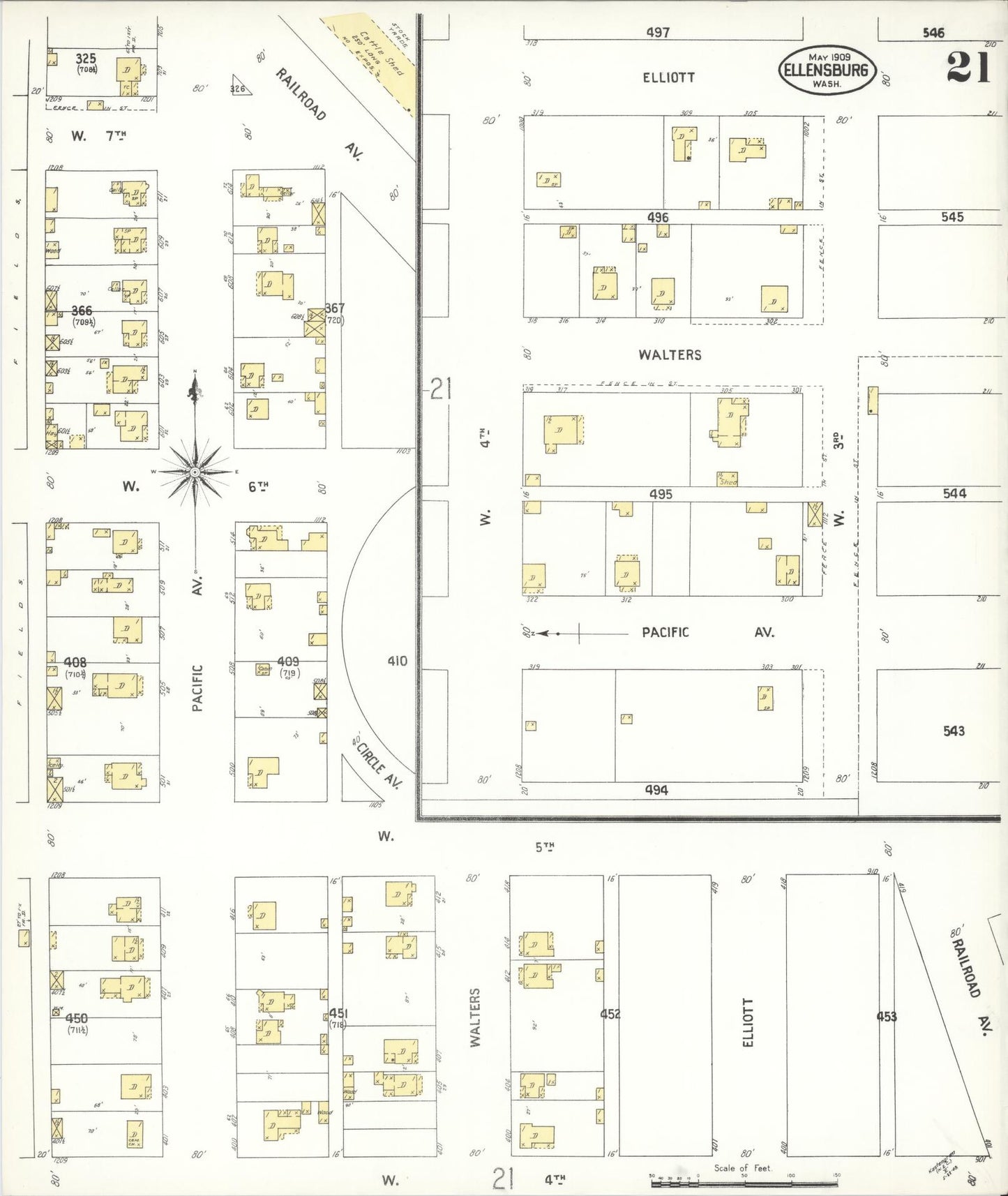 Sanborn Fire Insurance Map from Ellensburg, Kittitas County, Washington (1909), Sheet #0021 - Complete Map Set gallery image, historic Sanborn map, vintage wall art, Washington Washington