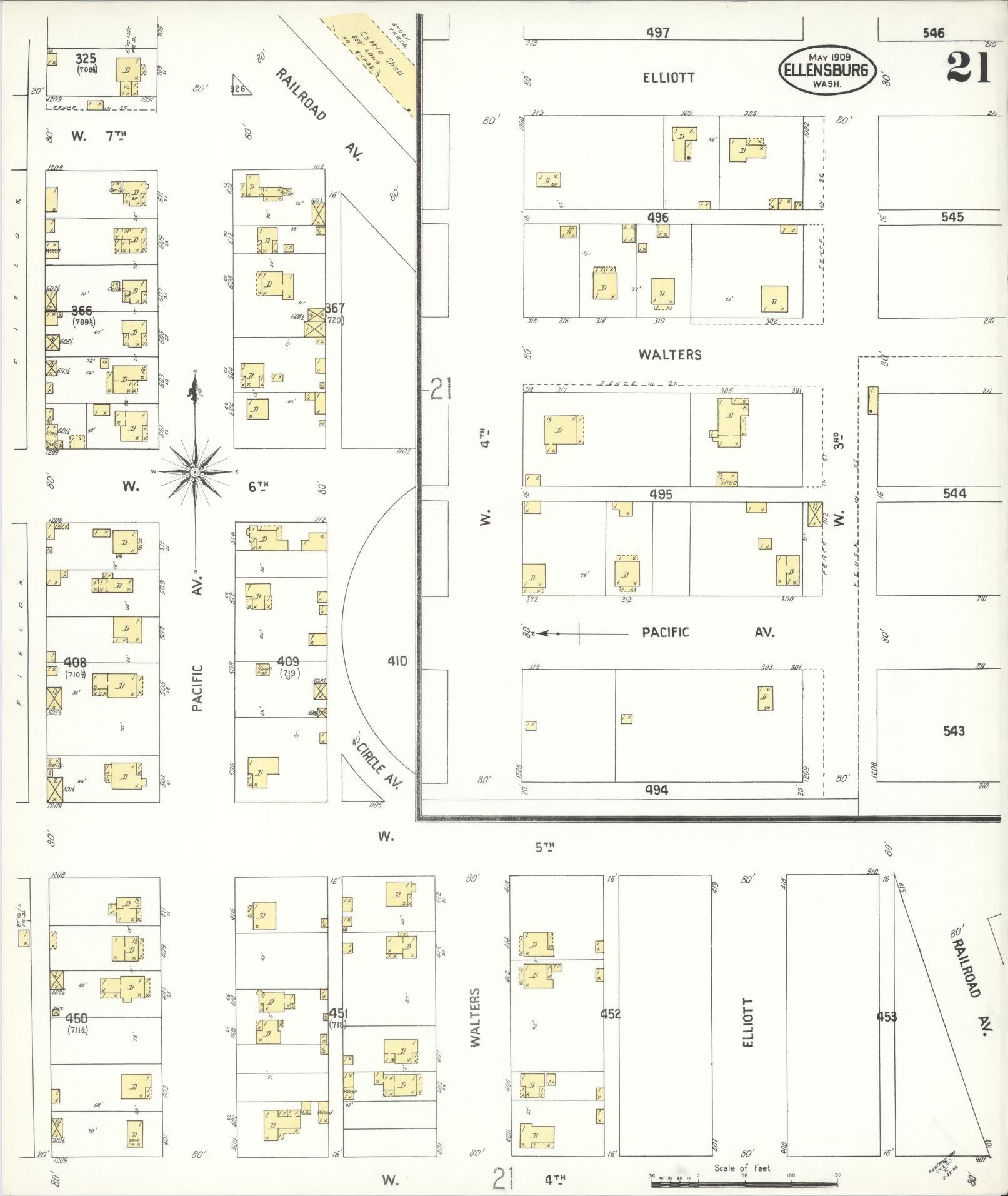 Sanborn Fire Insurance Map from Ellensburg, Kittitas County, Washington (1909), Sheet #0021 - Complete Map Set gallery image, historic Sanborn map, vintage wall art, Washington Washington