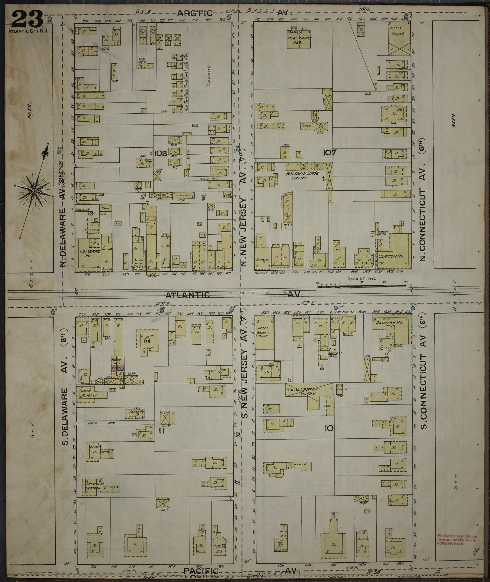 Sanborn Fire Insurance Map from Atlantic City, Atlantic County, New Jersey (1886), Sheet #0023 - Complete Map Set gallery image, historic Sanborn map, vintage wall art, New Jersey New Jersey