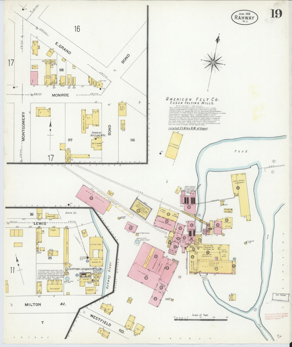 Sanborn Fire Insurance Map from Rahway, Union County, New Jersey (1908), Sheet #0019 - Complete Map Set gallery image, historic Sanborn map, vintage wall art, New Jersey New Jersey