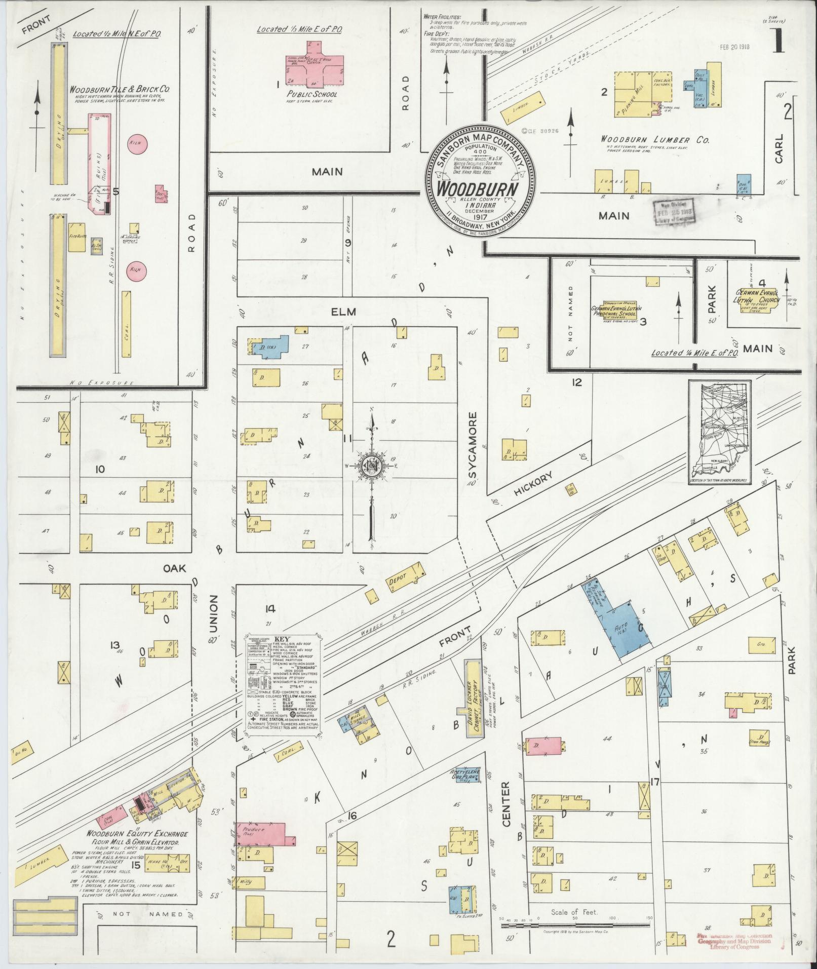Sanborn Fire Insurance Map from Woodburn, Allen County, Indiana (1917), Sheet #0001 - Complete Map Set gallery image, historic Sanborn map, vintage wall art, Indiana Indiana