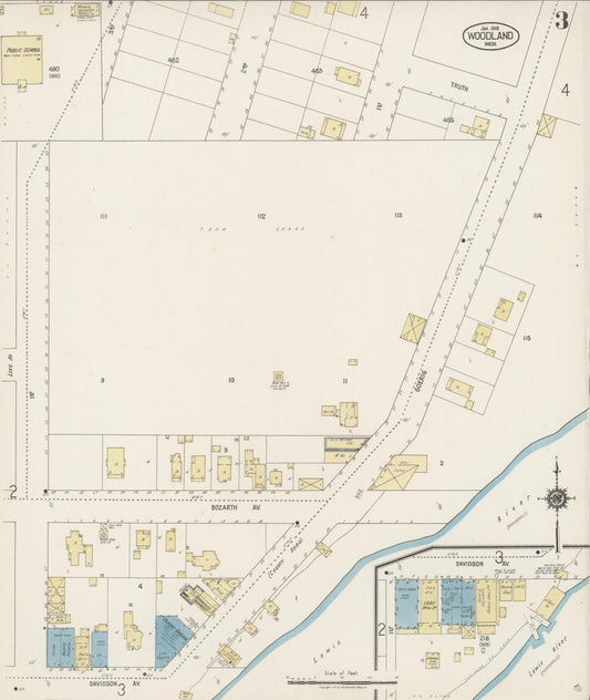 Sanborn Fire Insurance Map from Woodland, Cowlitz County, Washington (1919), Sheet #0003 - Historic Sanborn Fire Insurance Map Print, vintage old map wall art, antique decor, genealogy gift, Washington Washington map
