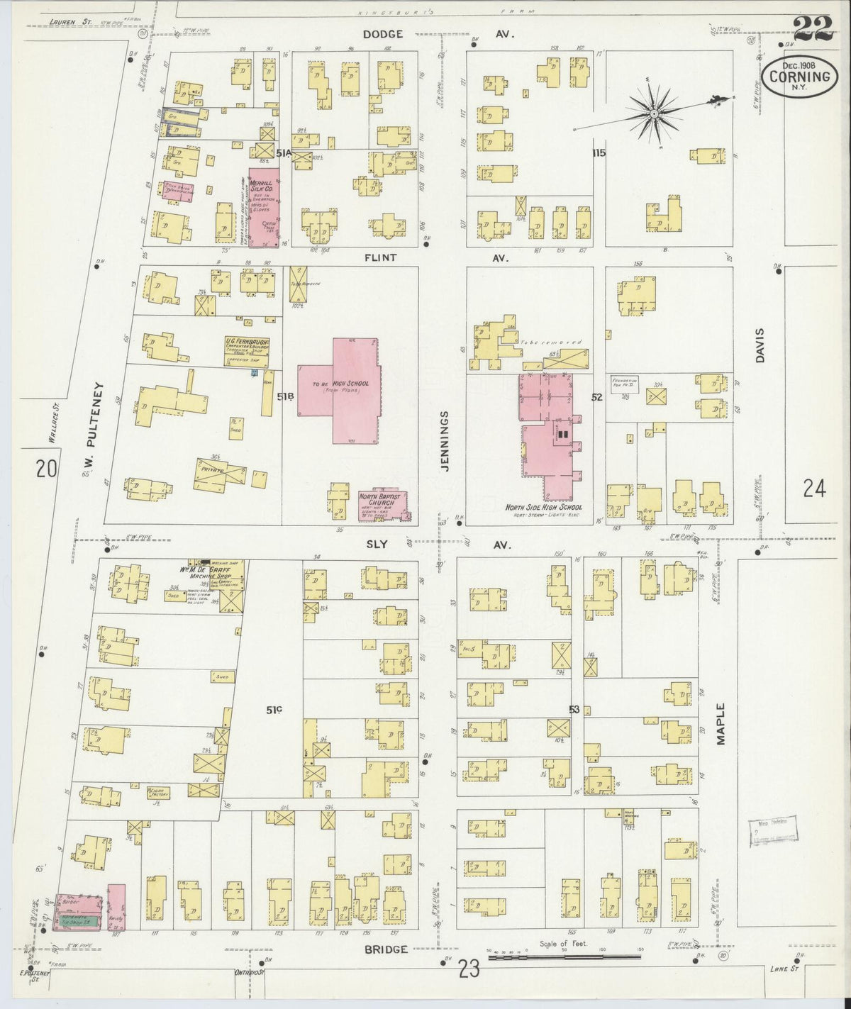 Sanborn Fire Insurance Map from Corning, Steuben County, New York (1908), Sheet #0022 - Complete Map Set gallery image, historic Sanborn map, vintage wall art, New York New York
