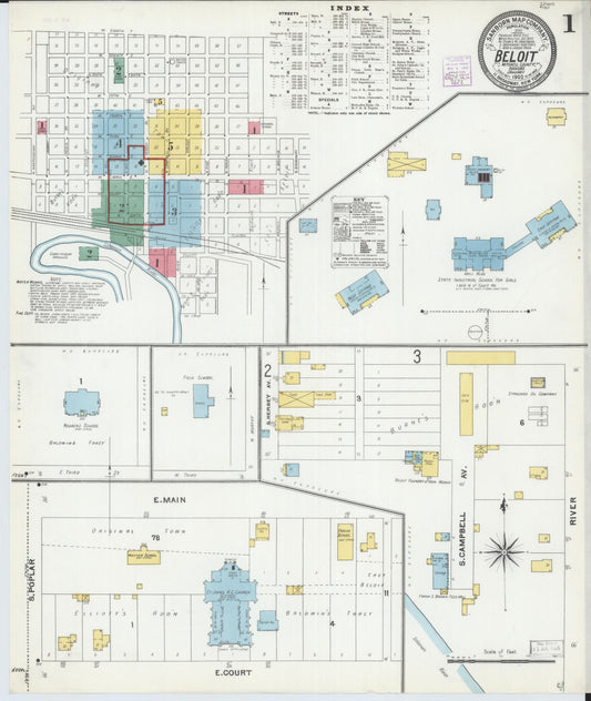 Sanborn Fire Insurance Map from Beloit, Mitchell County, Kansas (1905), Sheet #0001 - Complete Map Set gallery image, historic Sanborn map, vintage wall art, Kansas Kansas