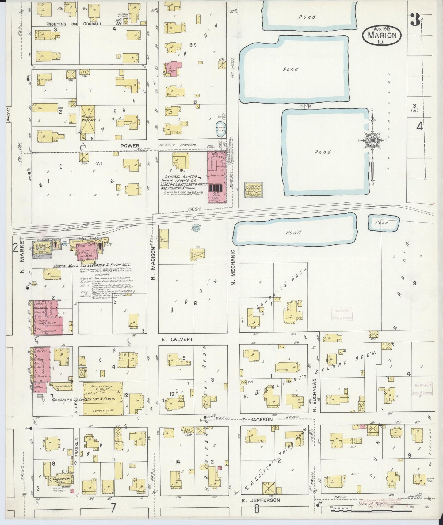 Sanborn Fire Insurance Map from Marion, Williamson County, Illinois (1913), Sheet #0003 - Complete Map Set gallery image, historic Sanborn map, vintage wall art, Illinois Illinois