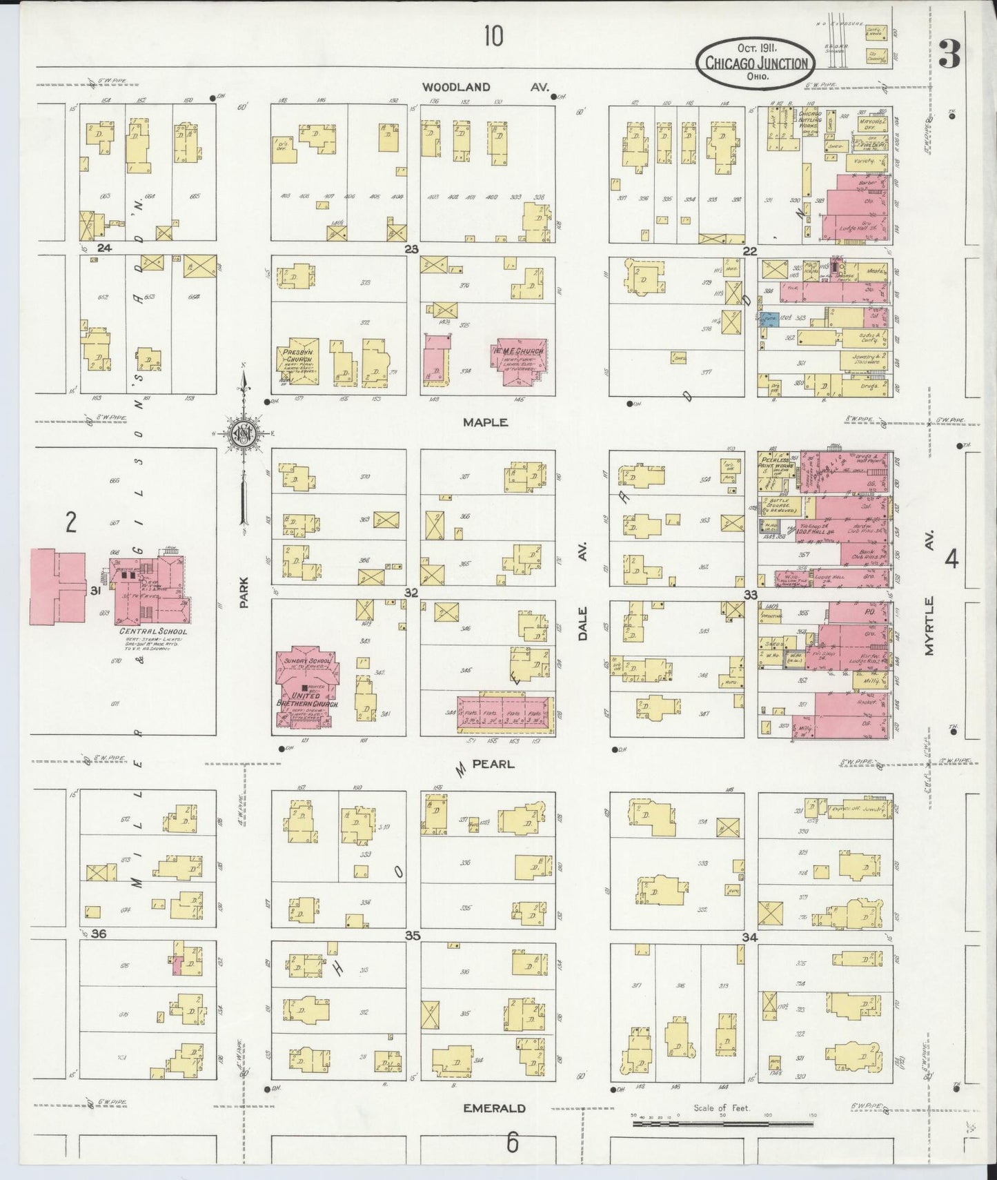 Sanborn Fire Insurance Map from Chicago Junction, Huron County, Ohio (1911), Sheet #0003 - Historic Sanborn Fire Insurance Map Print, vintage old map wall art, antique decor, genealogy gift, Ohio Ohio map