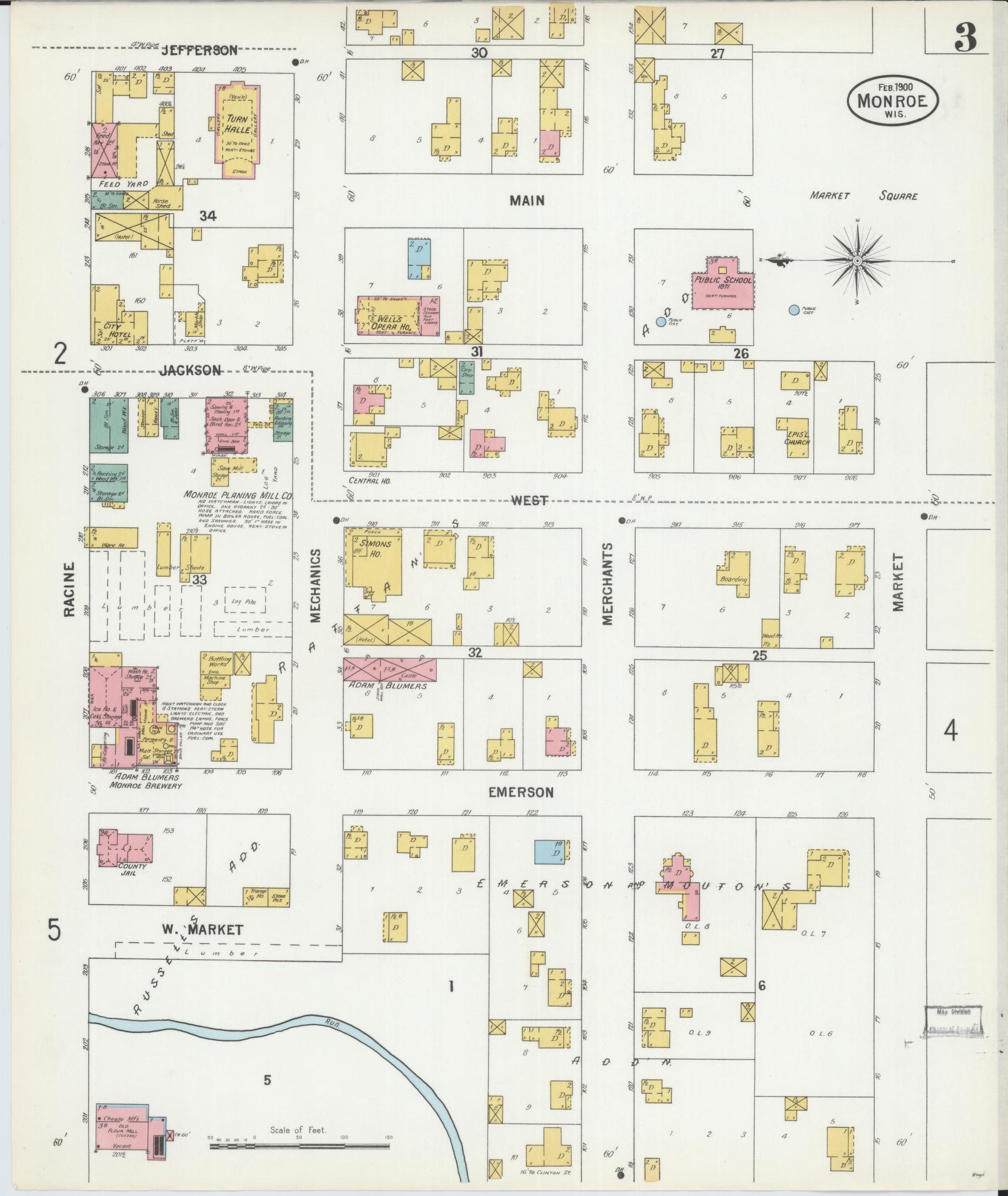 Sanborn Fire Insurance Map from Monroe, Green County, Wisconsin (1900), Sheet #0003 - Historic Sanborn Fire Insurance Map Print, vintage old map wall art, antique decor, genealogy gift, Wisconsin Wisconsin map