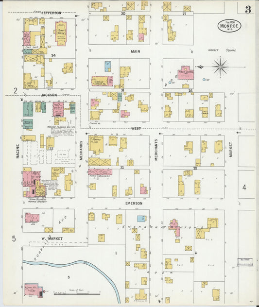 Sanborn Fire Insurance Map from Monroe, Green County, Wisconsin (1900), Sheet #0003 - Historic Sanborn Fire Insurance Map Print, vintage old map wall art, antique decor, genealogy gift, Wisconsin Wisconsin map