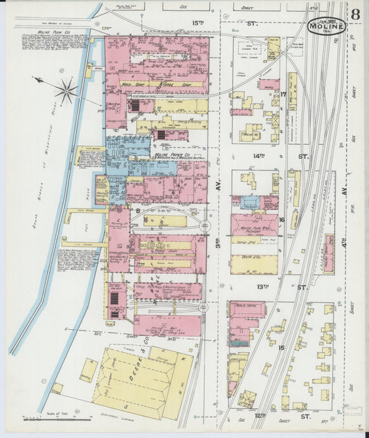 Sanborn Fire Insurance Map from Moline, Rock Island County, Illinois (1892), Sheet #0008 - Historic Sanborn Fire Insurance Map Print, vintage old map wall art, antique decor, genealogy gift, Illinois Illinois map