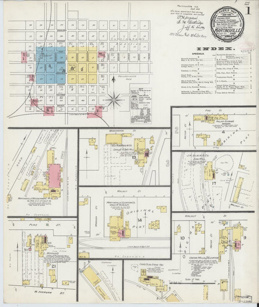 Sanborn Fire Insurance Map from Martinsville, Morgan County, Indiana (1892), Sheet #0001 - Historic Sanborn Fire Insurance Map Print, vintage old map wall art, antique decor, genealogy gift, Indiana Indiana map