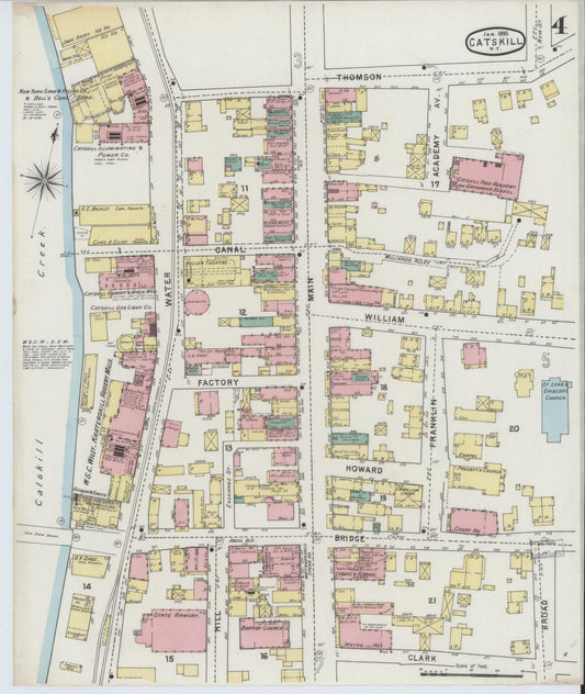 Sanborn Fire Insurance Map from Catskill, Greene County, New York (1895), Sheet #0004 - Historic Sanborn Fire Insurance Map Print, vintage old map wall art, antique decor, genealogy gift, New York New York map