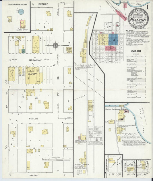 Sanborn Fire Insurance Map from Fullerton, Nance County, Nebraska (1909), Sheet #0001 - Historic Sanborn Fire Insurance Map Print, vintage old map wall art, antique decor, genealogy gift, Nebraska Nebraska map