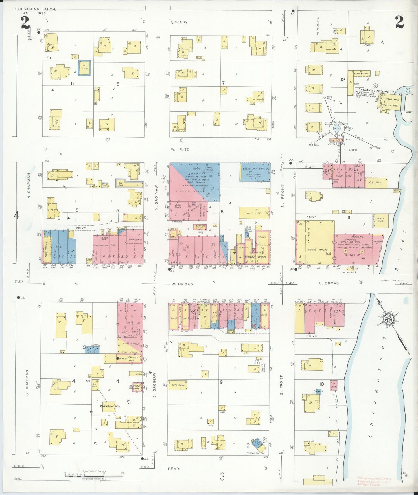 Sanborn Fire Insurance Map from Chesaning, Saginaw County, Michigan (1935), Sheet #0002 - Complete Map Set gallery image, historic Sanborn map, vintage wall art, Michigan Michigan