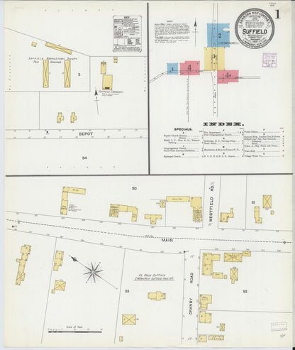 Sanborn Fire Insurance Map from Suffield, Hartford County, Connecticut (1905), Sheet #0001 - Complete Map Set gallery image, historic Sanborn map, vintage wall art, Connecticut Connecticut