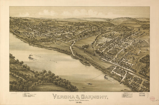 Verona & Oakmont, Allegheny County, Pennsylvania 1896. (1896) – Historic Bird’s-Eye View Panorama Print