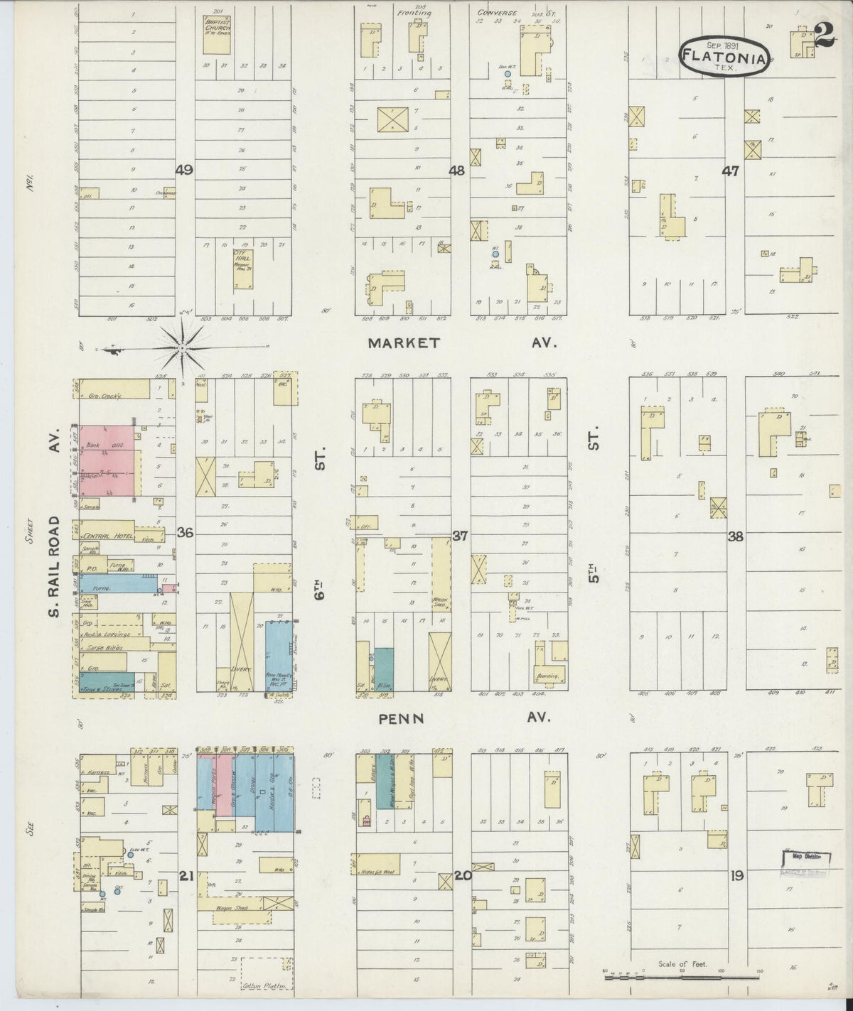 Sanborn Fire Insurance Map from Flatonia, Fayette County, Texas (1891), Sheet #0002 - Complete Map Set gallery image, historic Sanborn map, vintage wall art, Texas Texas