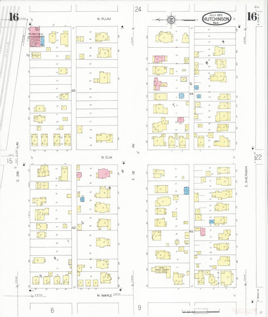 Sanborn Fire Insurance Map from Hutchinson, Reno County, Kansas (1929), Sheet #0017 - Historic Sanborn Fire Insurance Map Print, vintage old map wall art, antique decor, genealogy gift, Kansas Kansas map