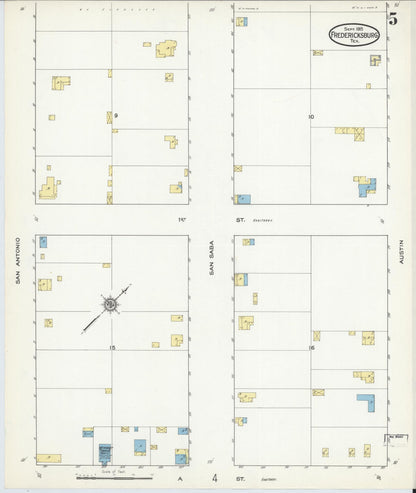 Sanborn Fire Insurance Map from Fredericksburg, Gillespie County, Texas (1915), Sheet #0005 - Complete Map Set gallery image, historic Sanborn map, vintage wall art, Texas Texas