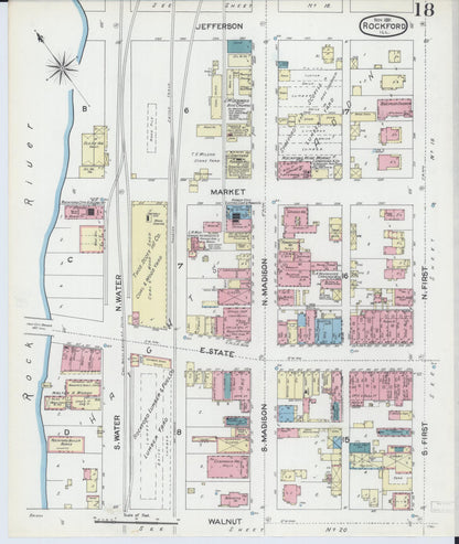 Sanborn Fire Insurance Map from Rockford, Winnebago County, Illinois (1891), Sheet #0018 - Complete Map Set gallery image, historic Sanborn map, vintage wall art, Illinois Illinois