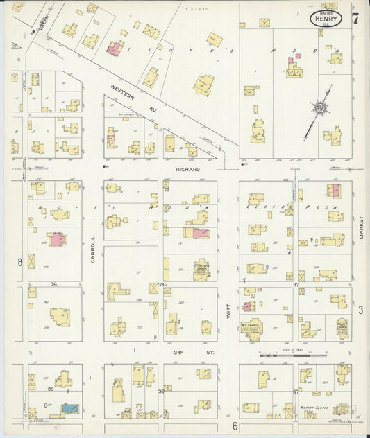 Sanborn Fire Insurance Map from Henry, Marshall County, Illinois (1913), Sheet #0007 - Historic Sanborn Fire Insurance Map Print, vintage old map wall art, antique decor, genealogy gift, Illinois Illinois map