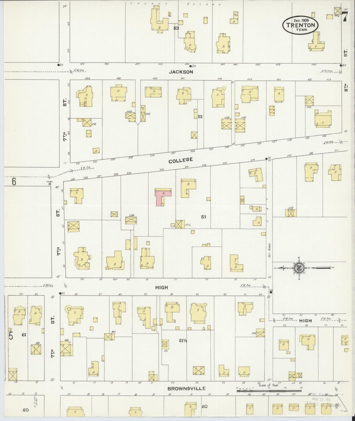 Sanborn Fire Insurance Map from Trenton, Gibson County, Tennessee (1909), Sheet #0007 - Complete Map Set gallery image, historic Sanborn map, vintage wall art, Tennessee Tennessee