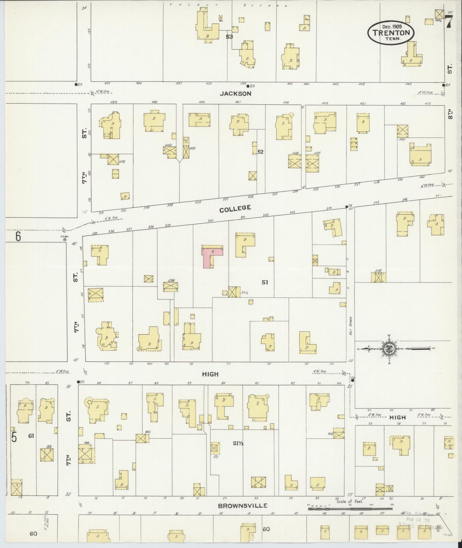 Sanborn Fire Insurance Map from Trenton, Gibson County, Tennessee (1909), Sheet #0007 - Complete Map Set gallery image, historic Sanborn map, vintage wall art, Tennessee Tennessee