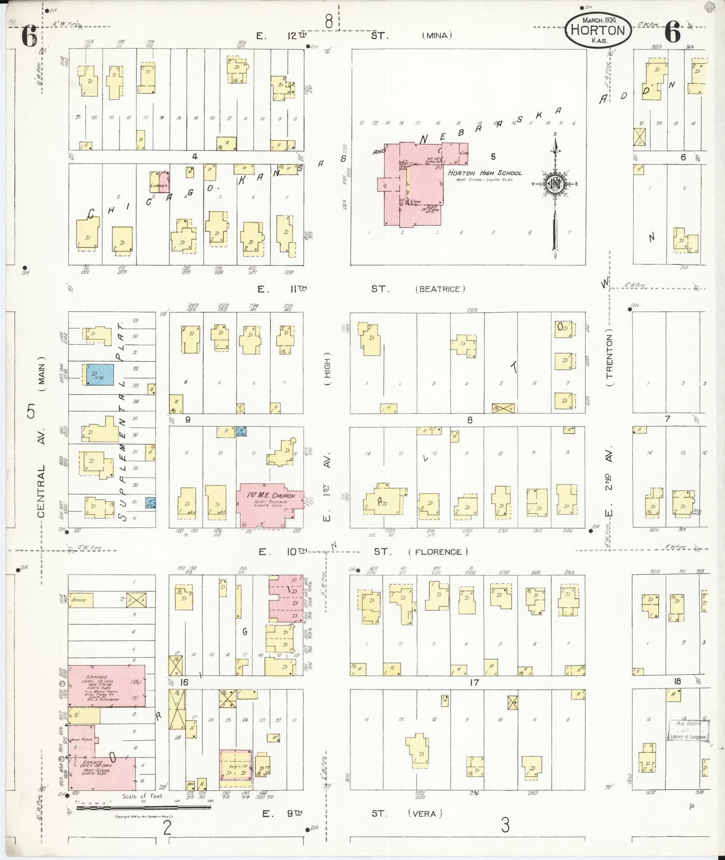 Sanborn Fire Insurance Map from Horton, Brown County, Kansas (1924), Sheet #0006 - Complete Map Set gallery image, historic Sanborn map, vintage wall art, Kansas Kansas
