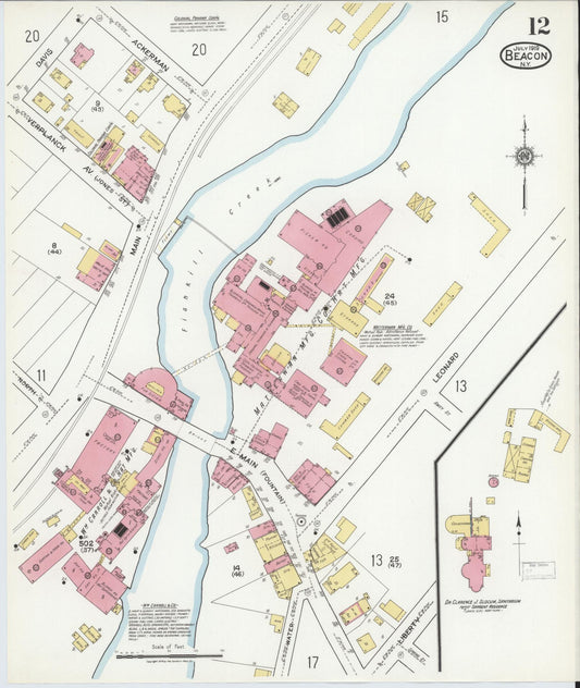 Sanborn Fire Insurance Map from Beacon, Dutchess County, New York (1919), Sheet #0012 - Historic Sanborn Fire Insurance Map Print, vintage old map wall art, antique decor, genealogy gift, New York New York map