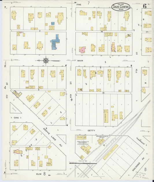 Sanborn Fire Insurance Map from Sauk Centre, Stearns County, Minnesota (1916), Sheet #0006 - Historic Sanborn Fire Insurance Map Print, vintage old map wall art, antique decor, genealogy gift, Minnesota Minnesota map