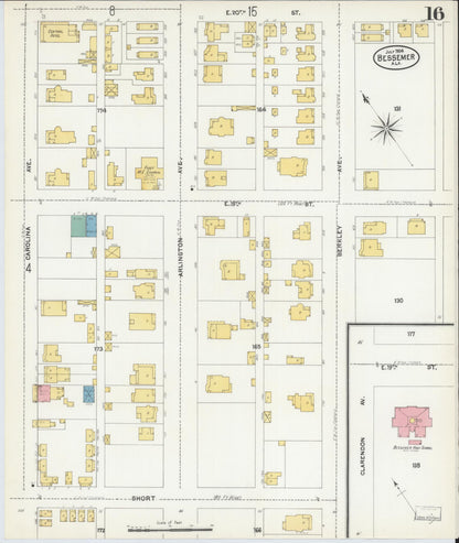 Sanborn Fire Insurance Map from Bessemer, Jefferson County, Alabama (1904), Sheet #0016 - Complete Map Set gallery image, historic Sanborn map, vintage wall art, Alabama Alabama