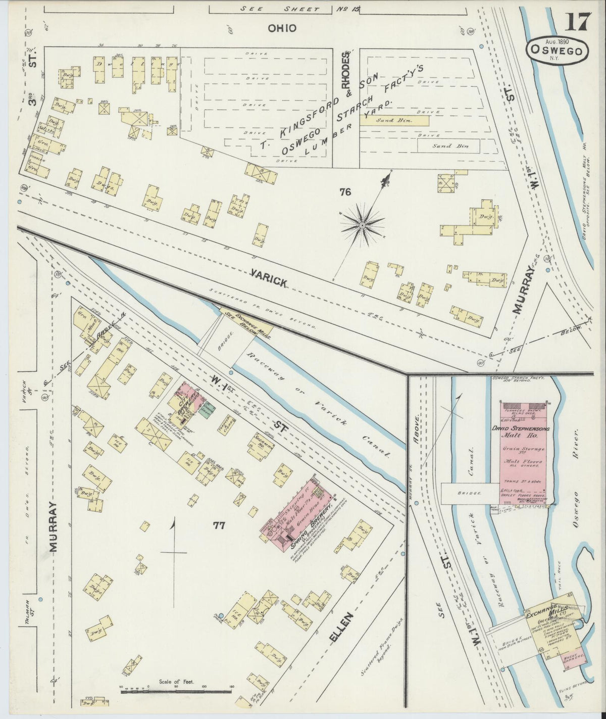 Sanborn Fire Insurance Map from Oswego, Oswego County, New York (1890), Sheet #0017 - Historic Sanborn Fire Insurance Map Print, vintage old map wall art, antique decor, genealogy gift, New York New York map