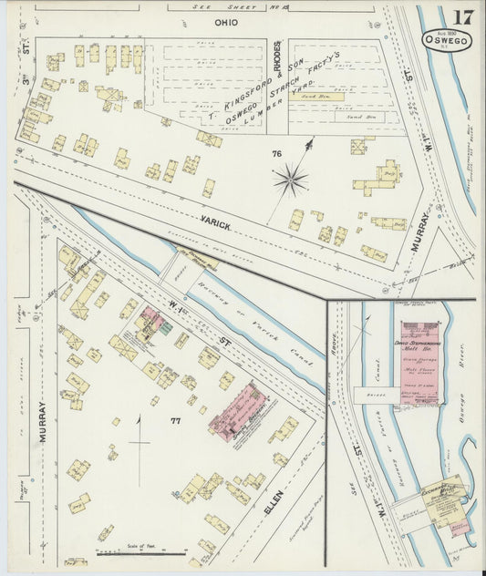 Sanborn Fire Insurance Map from Oswego, Oswego County, New York (1890), Sheet #0017 - Historic Sanborn Fire Insurance Map Print, vintage old map wall art, antique decor, genealogy gift, New York New York map