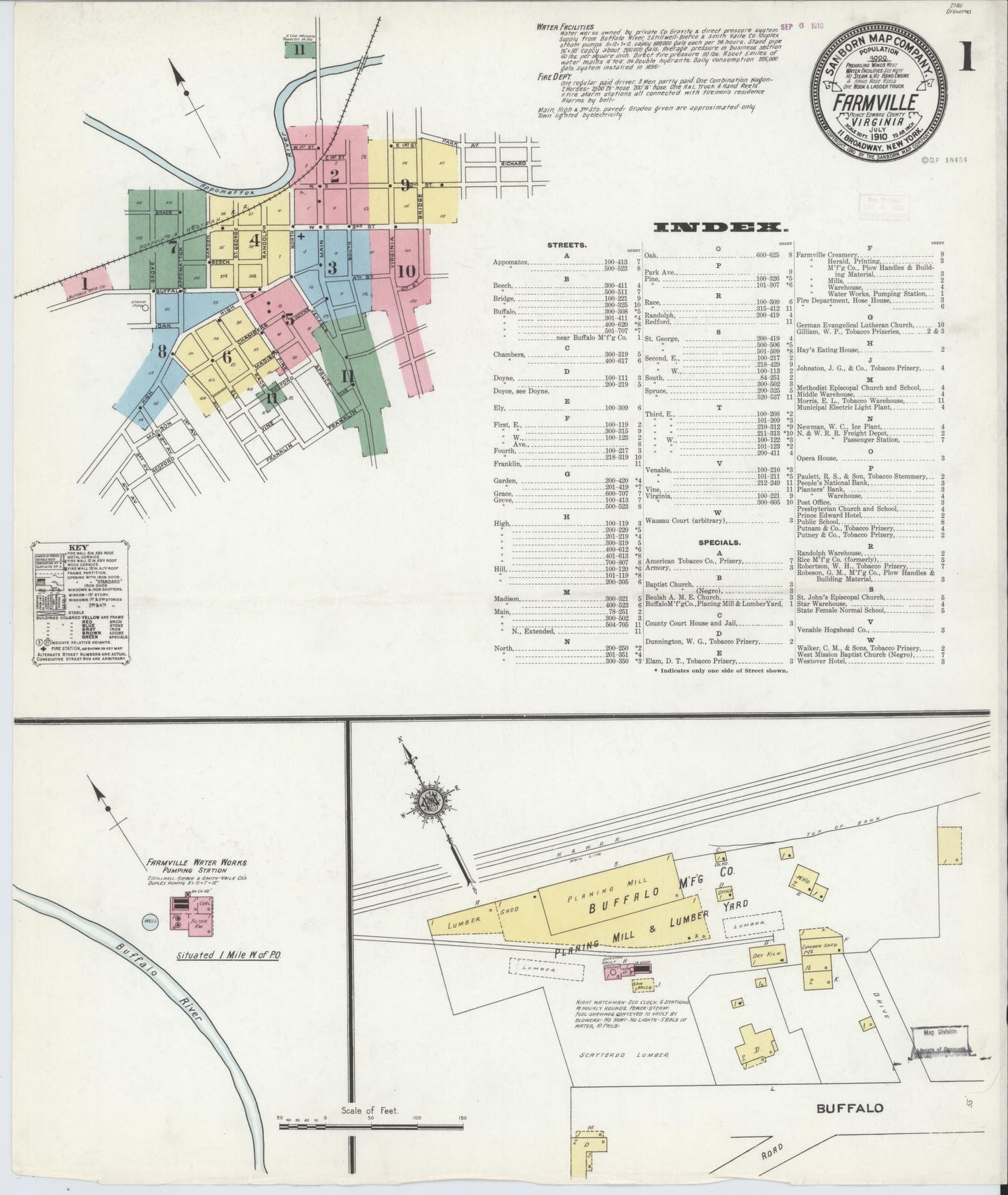 Sanborn Fire Insurance Map from Farmville, Prince Edward County, Virginia. (1910) – Historic Sanborn Fire Insurance Map Print