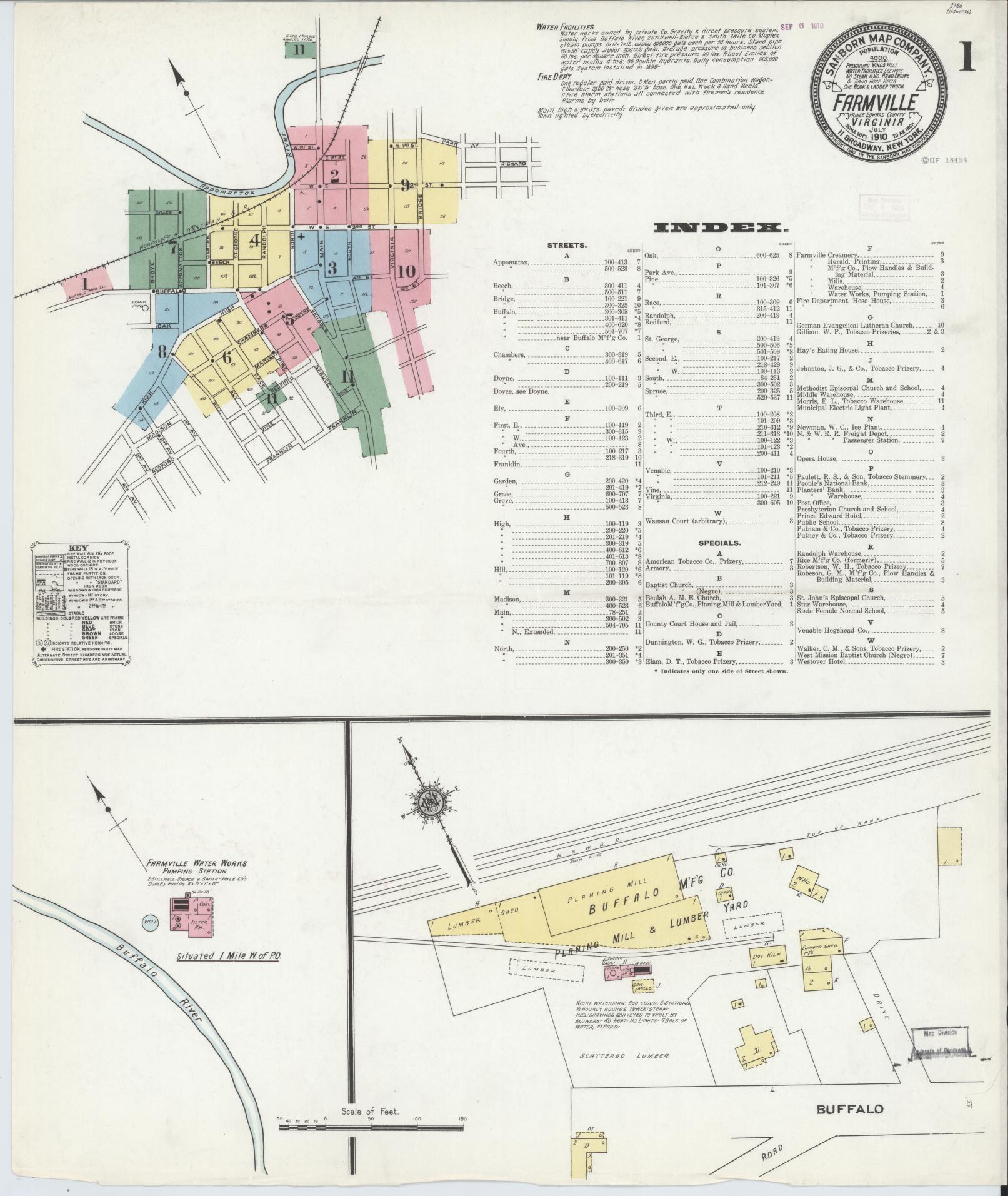 Sanborn Fire Insurance Map from Farmville, Prince Edward County, Virginia. (1910) – Historic Sanborn Fire Insurance Map Print