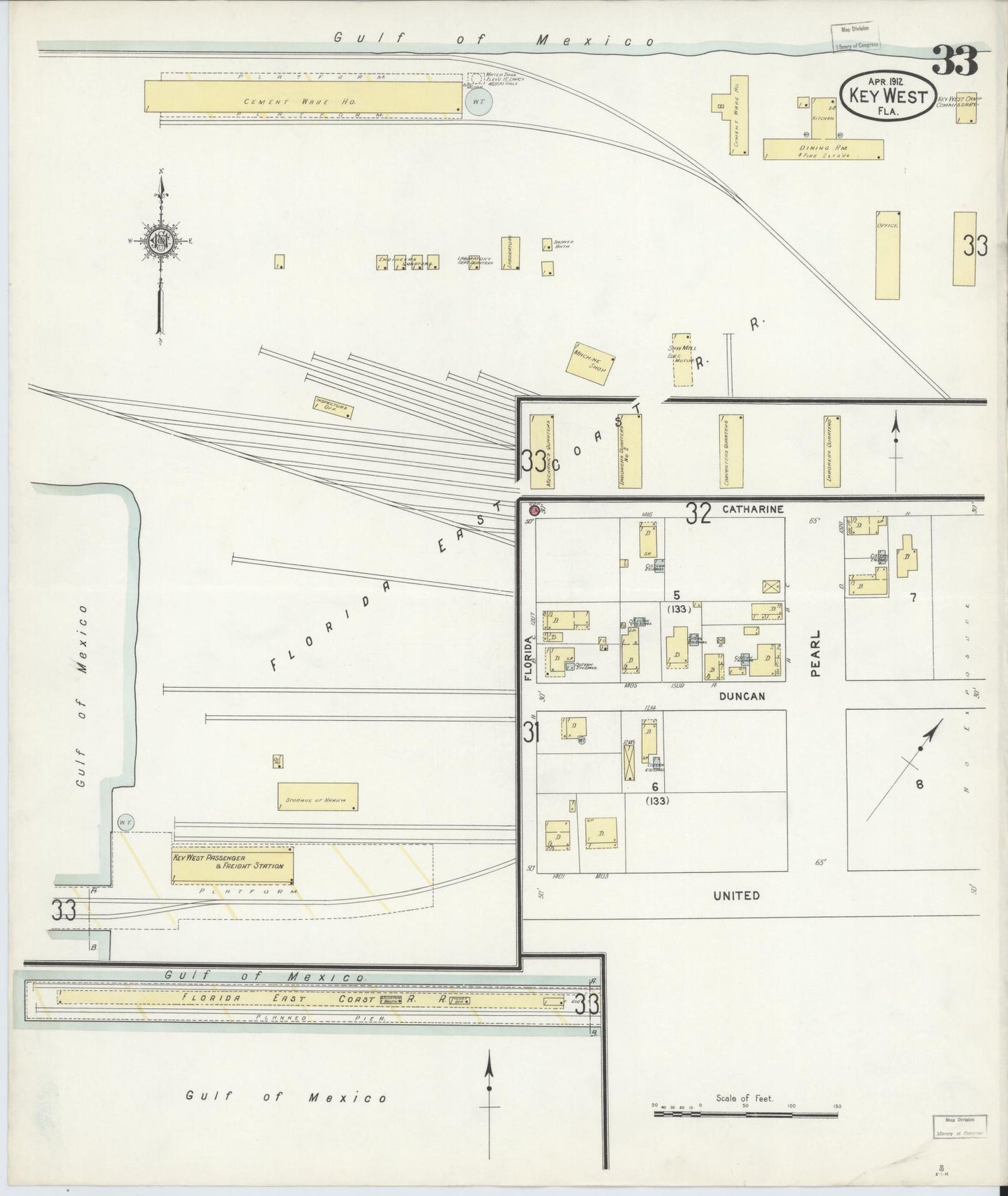 Sanborn Fire Insurance Map from Key West, Monroe County, Florida (1912), Sheet #0033 - Historic Sanborn Fire Insurance Map Print, vintage old map wall art, antique decor, genealogy gift, Florida Florida map