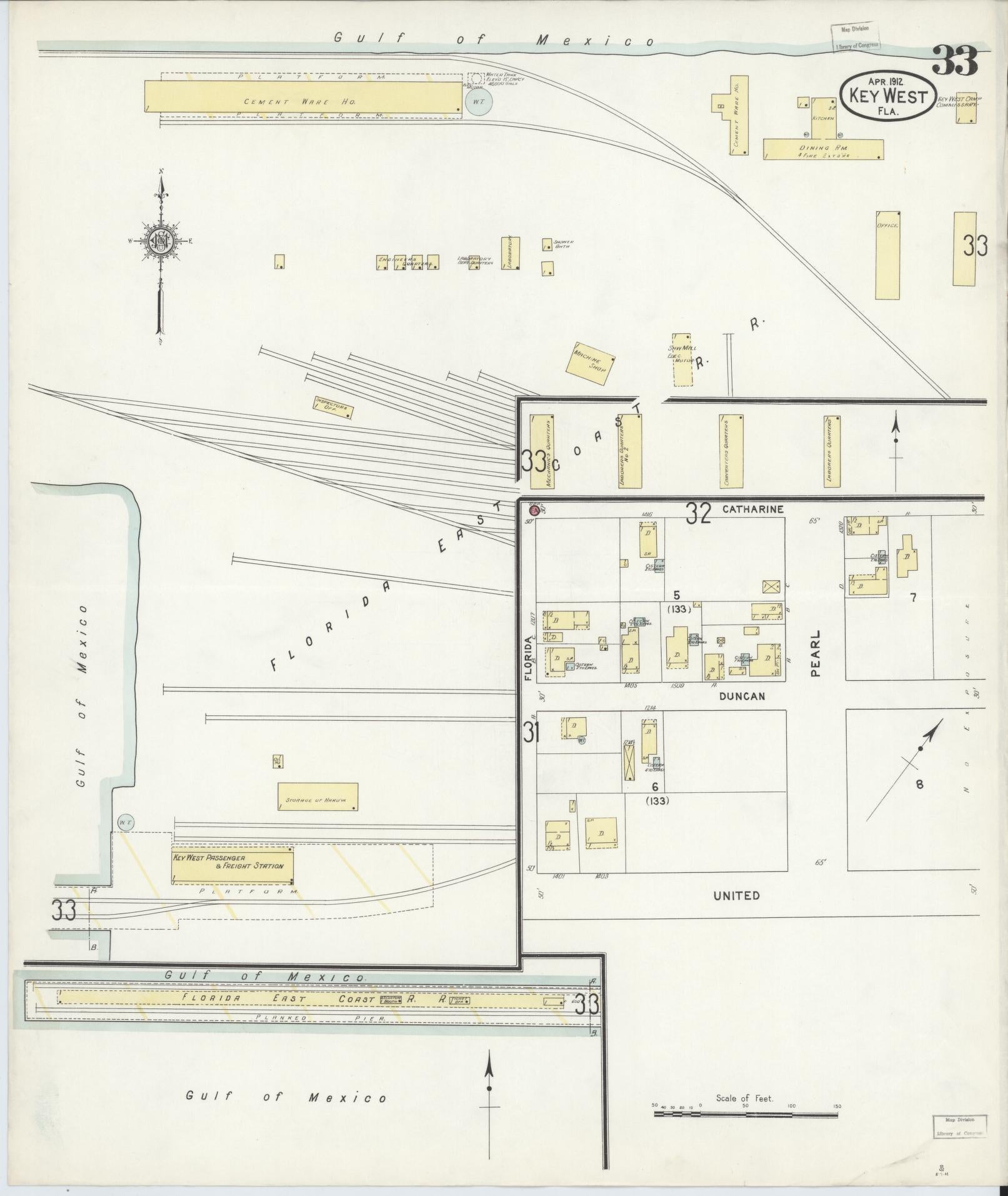 Sanborn Fire Insurance Map from Key West, Monroe County, Florida (1912), Sheet #0033 - Historic Sanborn Fire Insurance Map Print, vintage old map wall art, antique decor, genealogy gift, Florida Florida map