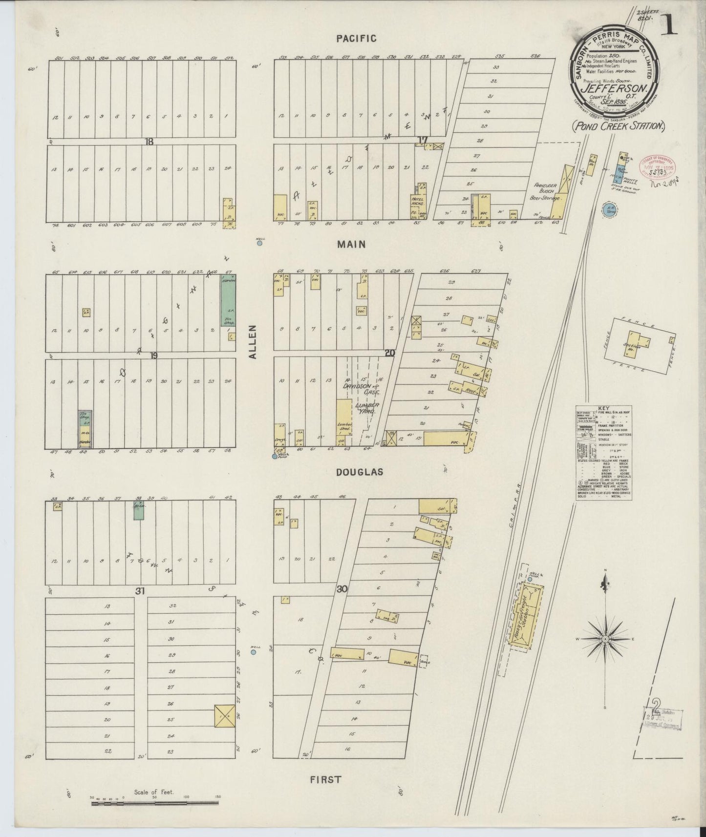 Sanborn Fire Insurance Map from Jefferson, Grant County, Oklahoma (1895), Sheet #0001 - Complete Map Set gallery image, historic Sanborn map, vintage wall art, Oklahoma Oklahoma