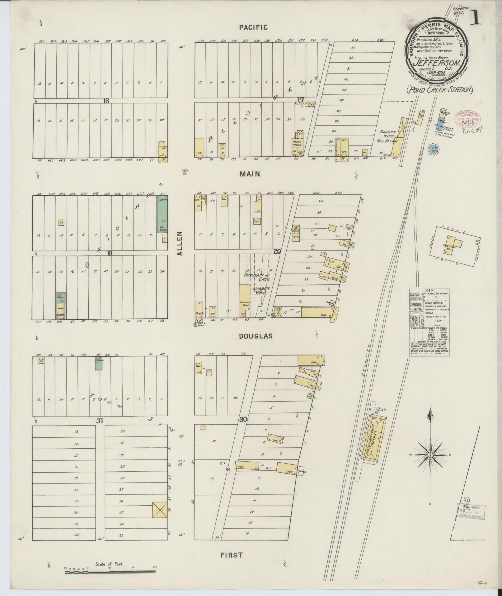 Sanborn Fire Insurance Map from Jefferson, Grant County, Oklahoma (1895), Sheet #0001 - Complete Map Set gallery image, historic Sanborn map, vintage wall art, Oklahoma Oklahoma
