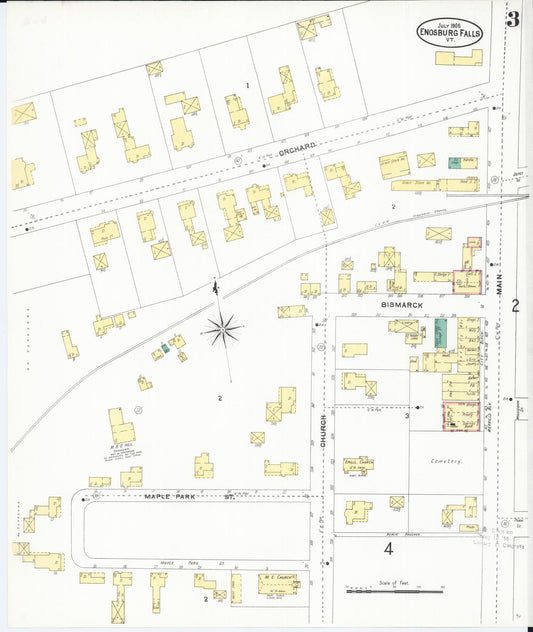 Sanborn Fire Insurance Map from Enosburg Falls, Franklin County, Vermont (1905), Sheet #0003 - Historic Sanborn Fire Insurance Map Print, vintage old map wall art, antique decor, genealogy gift, Vermont Vermont map