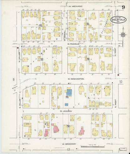 Sanborn Fire Insurance Map from Shelbyville, Shelby County, Indiana (1916), Sheet #0009 - Complete Map Set gallery image, historic Sanborn map, vintage wall art, Indiana Indiana