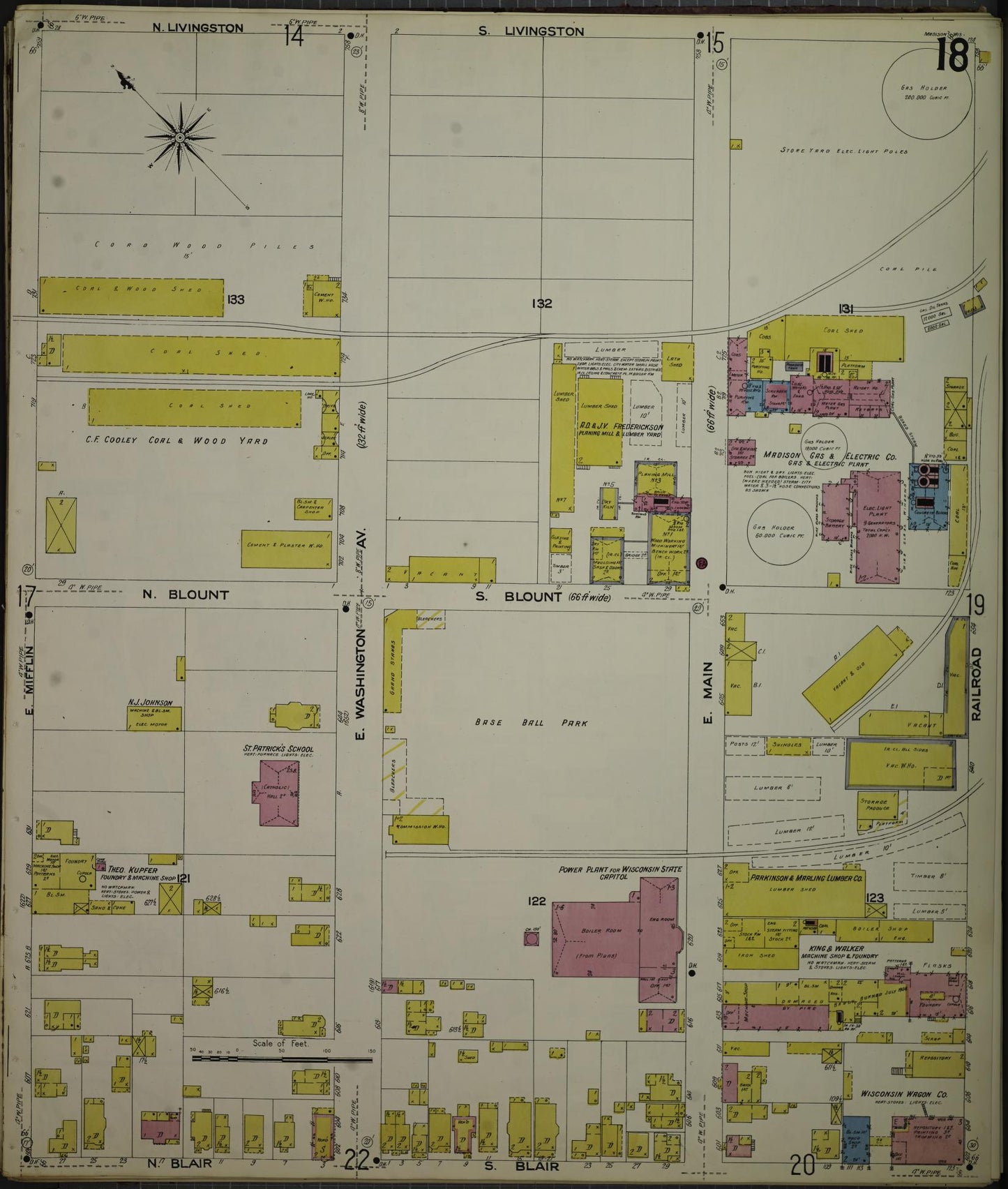 Sanborn Fire Insurance Map from Madison, Dane County, Wisconsin (1908), Sheet #0018 - Complete Map Set gallery image, historic Sanborn map, vintage wall art, Wisconsin Wisconsin