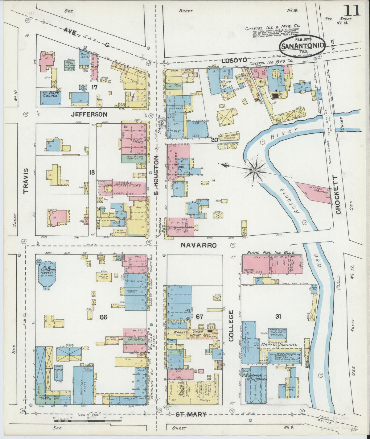 Sanborn Fire Insurance Map from San Antonio, Bexar County, Texas (1892), Sheet #0011 - Complete Map Set gallery image, historic Sanborn map, vintage wall art, Texas Texas
