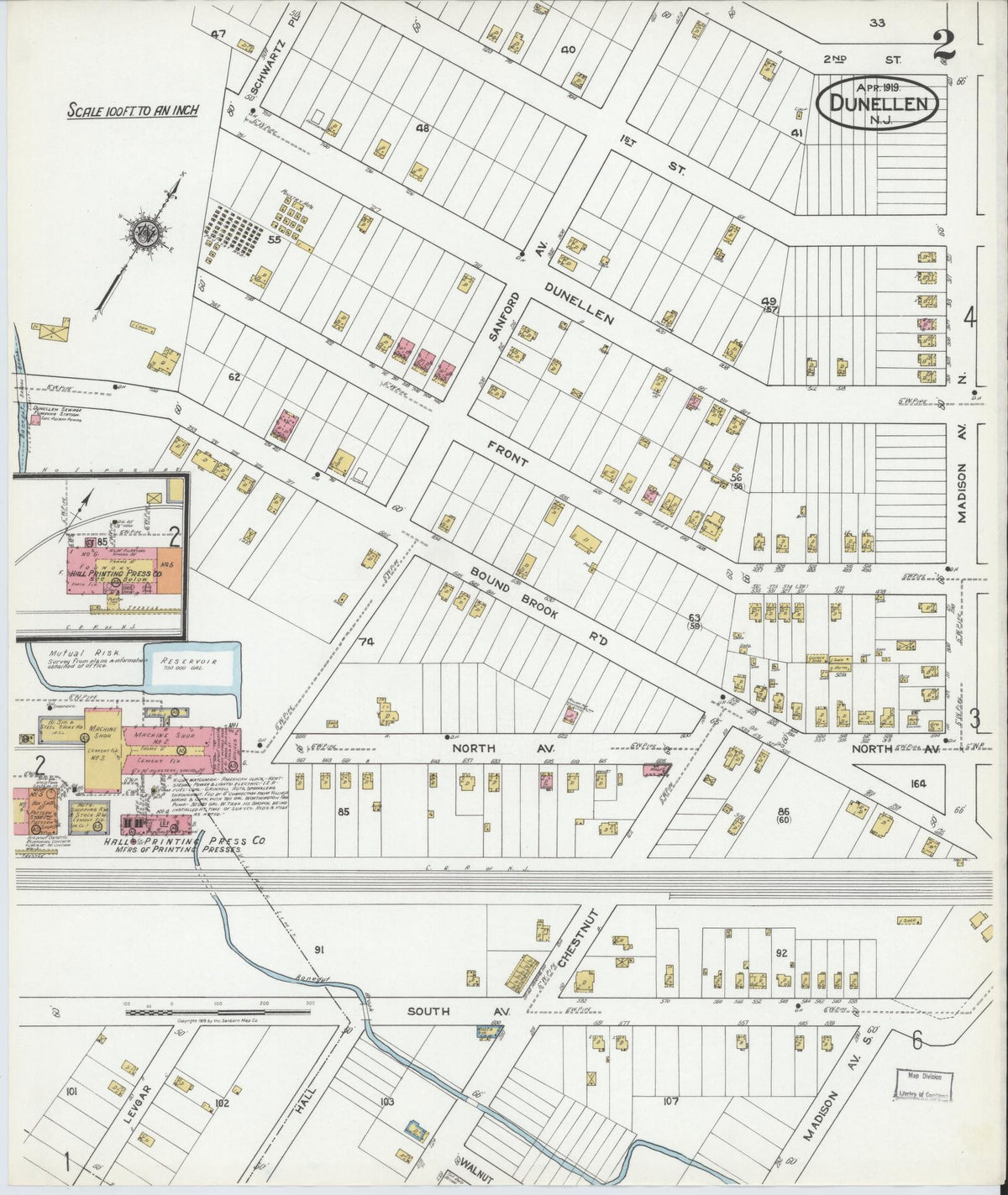 Sanborn Fire Insurance Map from Dunellen, Middlesex County, New Jersey (1919), Sheet #0002 - Complete Map Set gallery image, historic Sanborn map, vintage wall art, New Jersey New Jersey