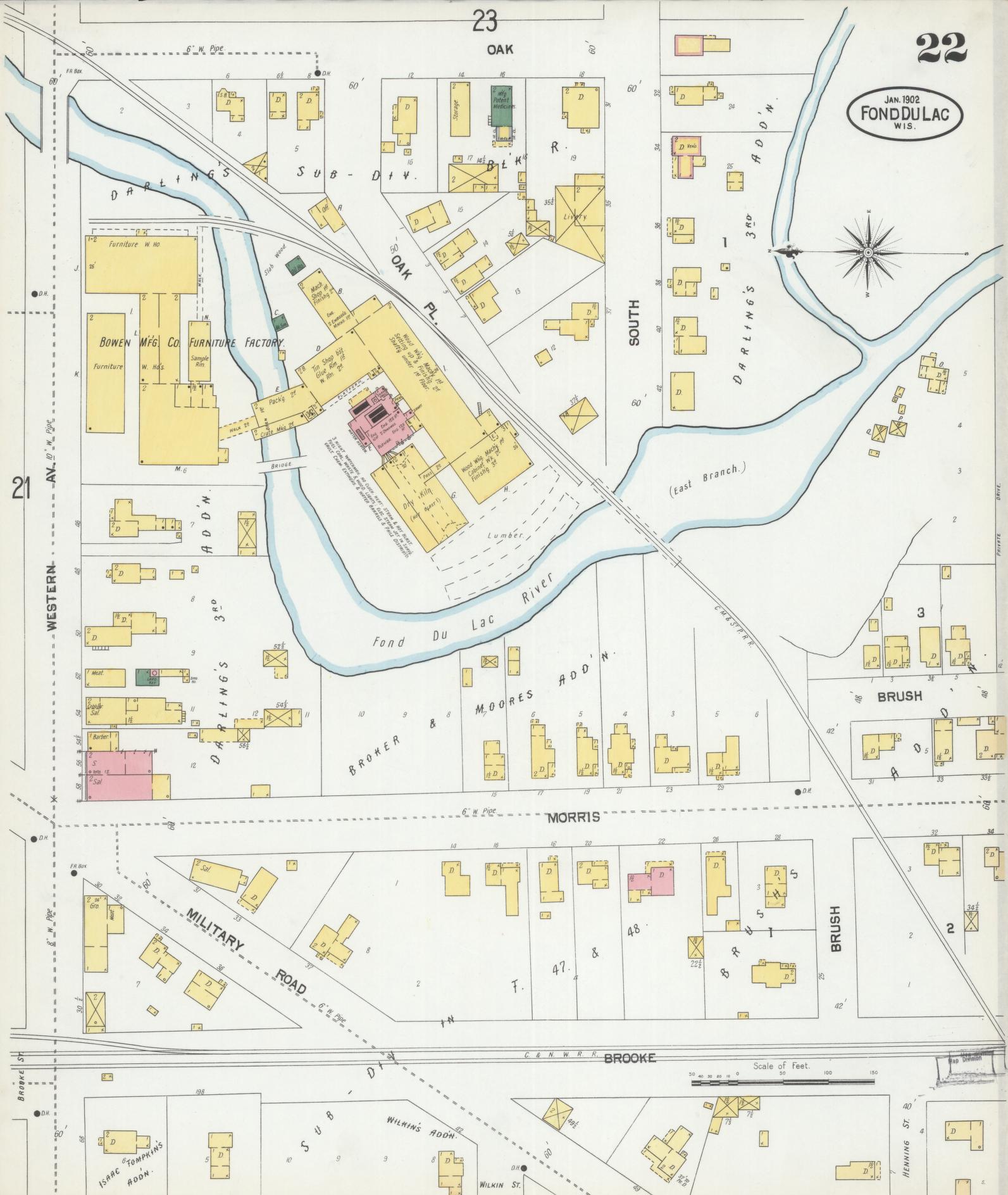 Sanborn Fire Insurance Map from Fond du Lac, Fond du Lac County, Wisconsin (1902), Sheet #0022 - Historic Sanborn Fire Insurance Map Print, vintage old map wall art, antique decor, genealogy gift, Wisconsin Wisconsin map