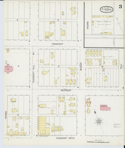 Sanborn Fire Insurance Map from Pierre, Hughes County, South Dakota (1892), Sheet #0003 - Historic Sanborn Fire Insurance Map Print, vintage old map wall art, antique decor, genealogy gift, South Dakota South Dakota map