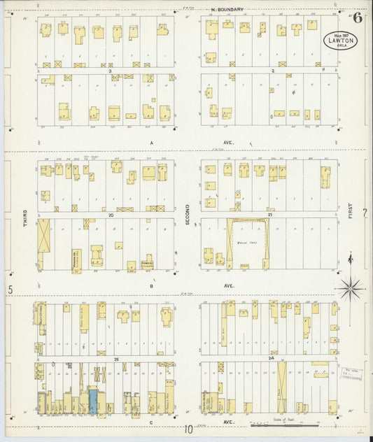 Sanborn Fire Insurance Map from Lawton, Comanche County, Oklahoma (1907), Sheet #0006 - Historic Sanborn Fire Insurance Map Print, vintage old map wall art, antique decor, genealogy gift, Oklahoma Oklahoma map