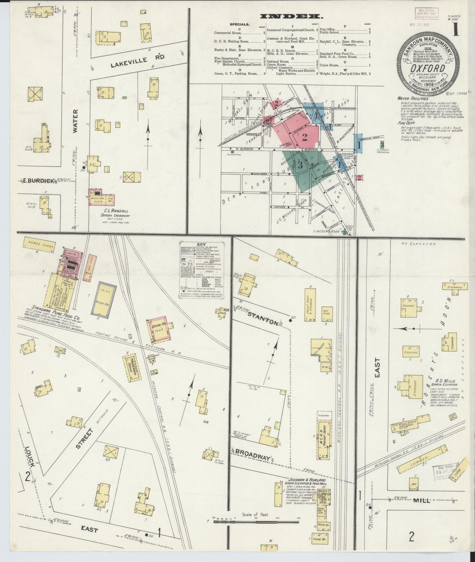 Sanborn Fire Insurance Map from Oxford, Oakland County, Michigan (1903), Sheet #0001 - Complete Map Set gallery image, historic Sanborn map, vintage wall art, Michigan Michigan